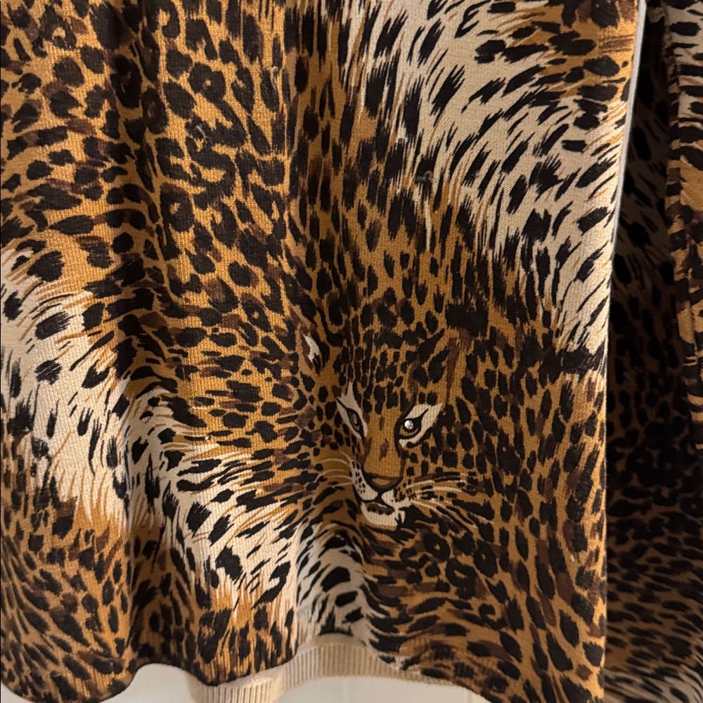 Caché Vintage Leopard Silk Blend Cardigan & Top w/ Leopard Face & Crystal Eyes - Picture 8 of 12